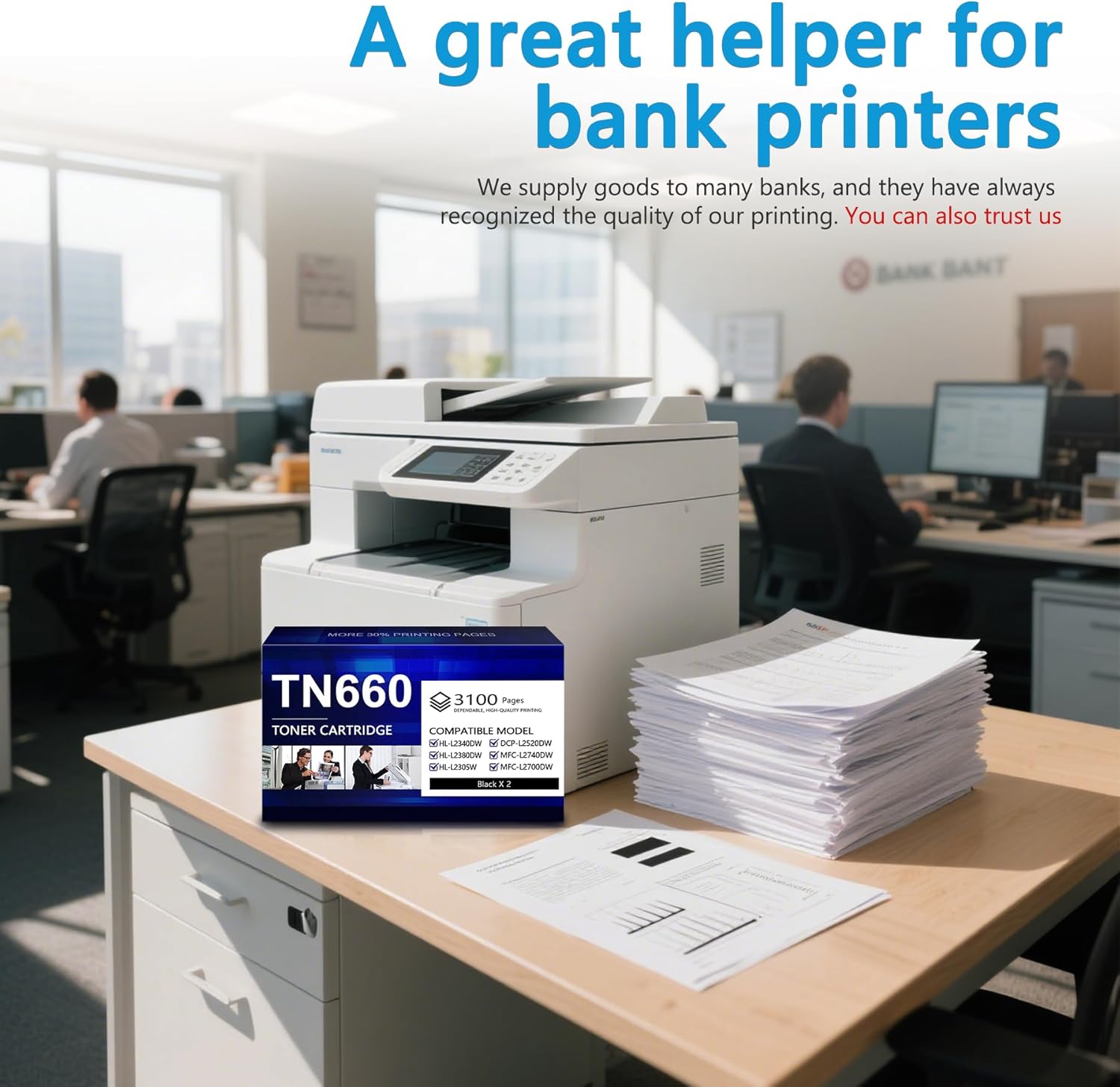 TN660 TN-660 Toner Cartridge Black High Yield Replacement for Brother TN 660 TN630 Compatible HL-L2300D HL-L2305W MFC-L2740DW MFC-L2700DW Printer Toner TN660 2-Pack