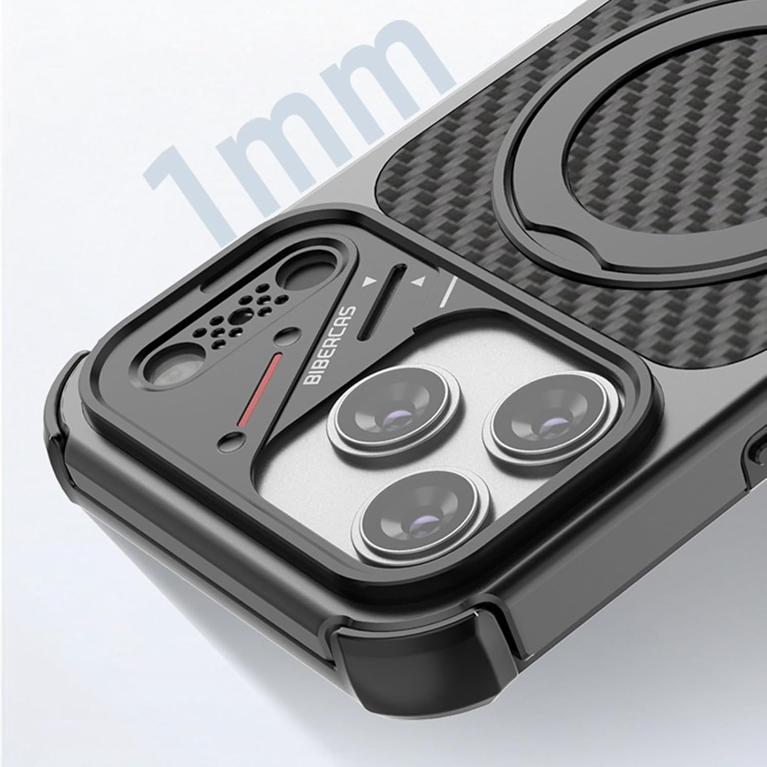 Magnetic Case for iPhone 17 Pro/17 Pro Max, Carbon Fiber Metal Cover, Ring Holder Stand Anti-Fall Protection Shell(Gray,17 Pro Max)