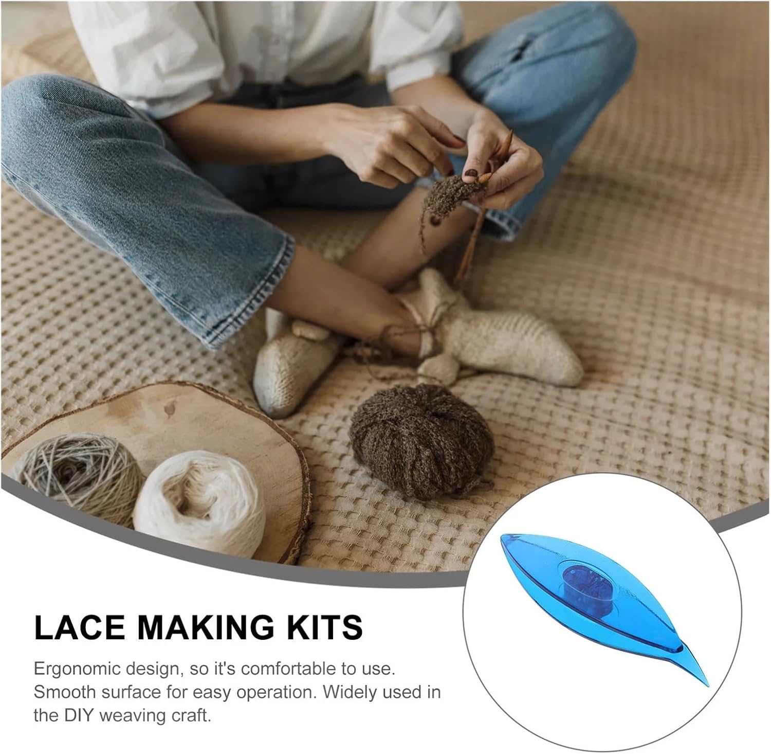 Bobbin Lace Kit 6 Pcs Craft Needles Lace Making Shuttle Tools Ergonomic Plastic Tatting Kits DIY Weaving Supplies Manual