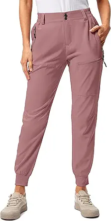 Pudolla Women's Golf Joggers Lightweight Hiking Cargo Pants Waterproof for Travel Camping Walk with Zipper Pockets