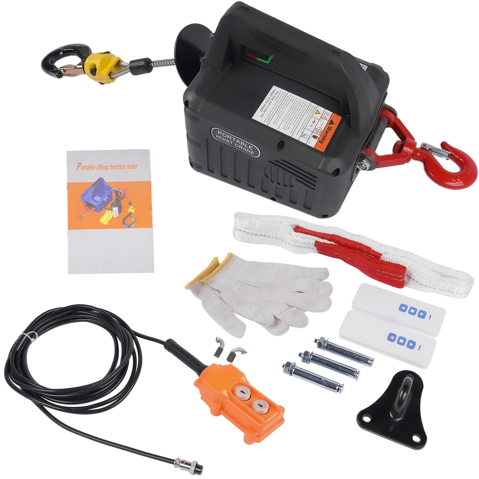 3 in 1 Elektrische Seilwinde 498.95 kg, 1500W Tragbarer Elektrischer Seilzug mit Kabelloser Fernbedienung und Überlastungsschutz, 7 m Hubhöhe, ≥4 m/min Hubgeschwindigkeit