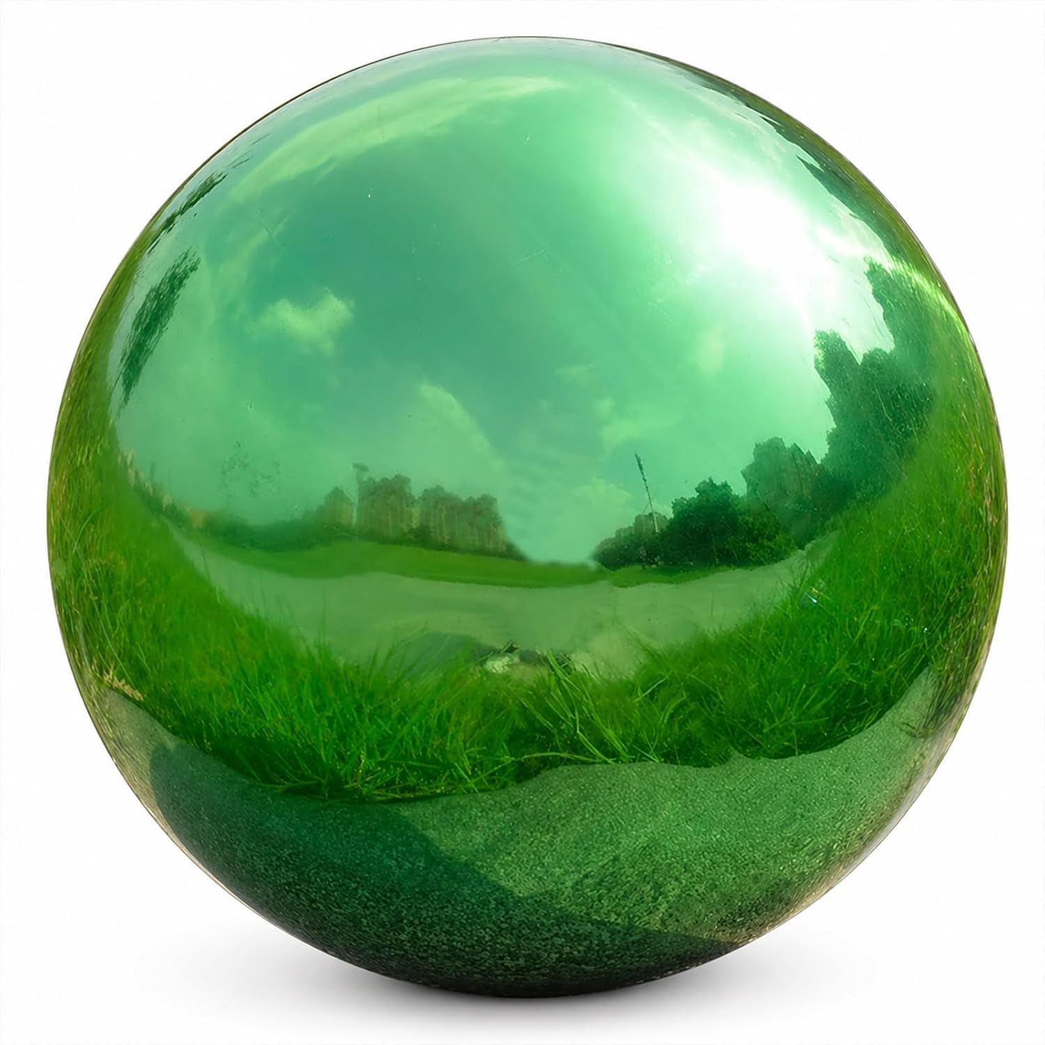 Gazing Ball Garden Mirror Outdoor - 8 Inch Outside Decorative Globe, Green
