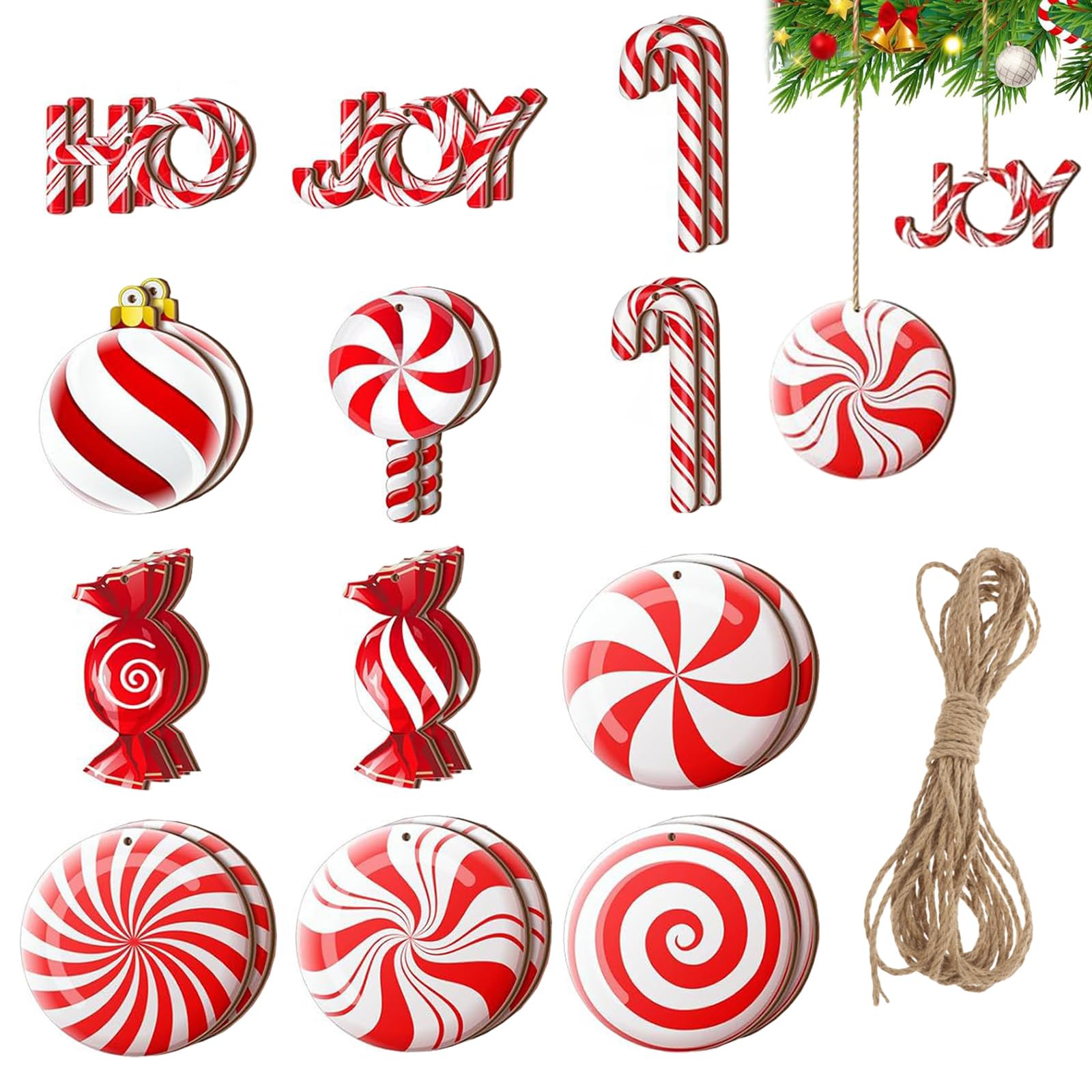 Adornos de Navidad Caramelos 24 Piezas 3-8cm Decoracion Arbol de Navidad Cajas de Madera para Dulces Decoración Navidad para árboles de Navidad, Fiestas, Decoraciones Navideñas