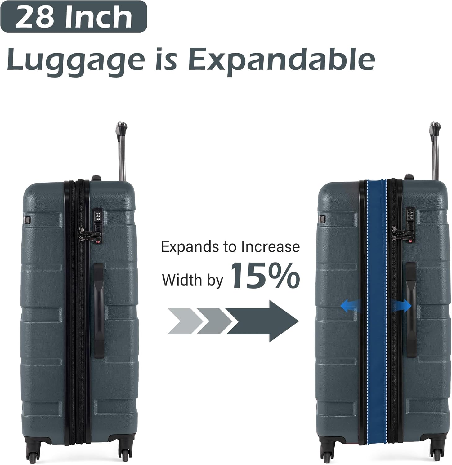 Coolife Luggage Set 3 Piece Hardside PC+ABS Suitcase with TSA Lock, Expandable Large Checked Luggage, Lightweight Rolling Carry On with Spinner Wheels(20/24/28 Inch, Teal) - Image 5