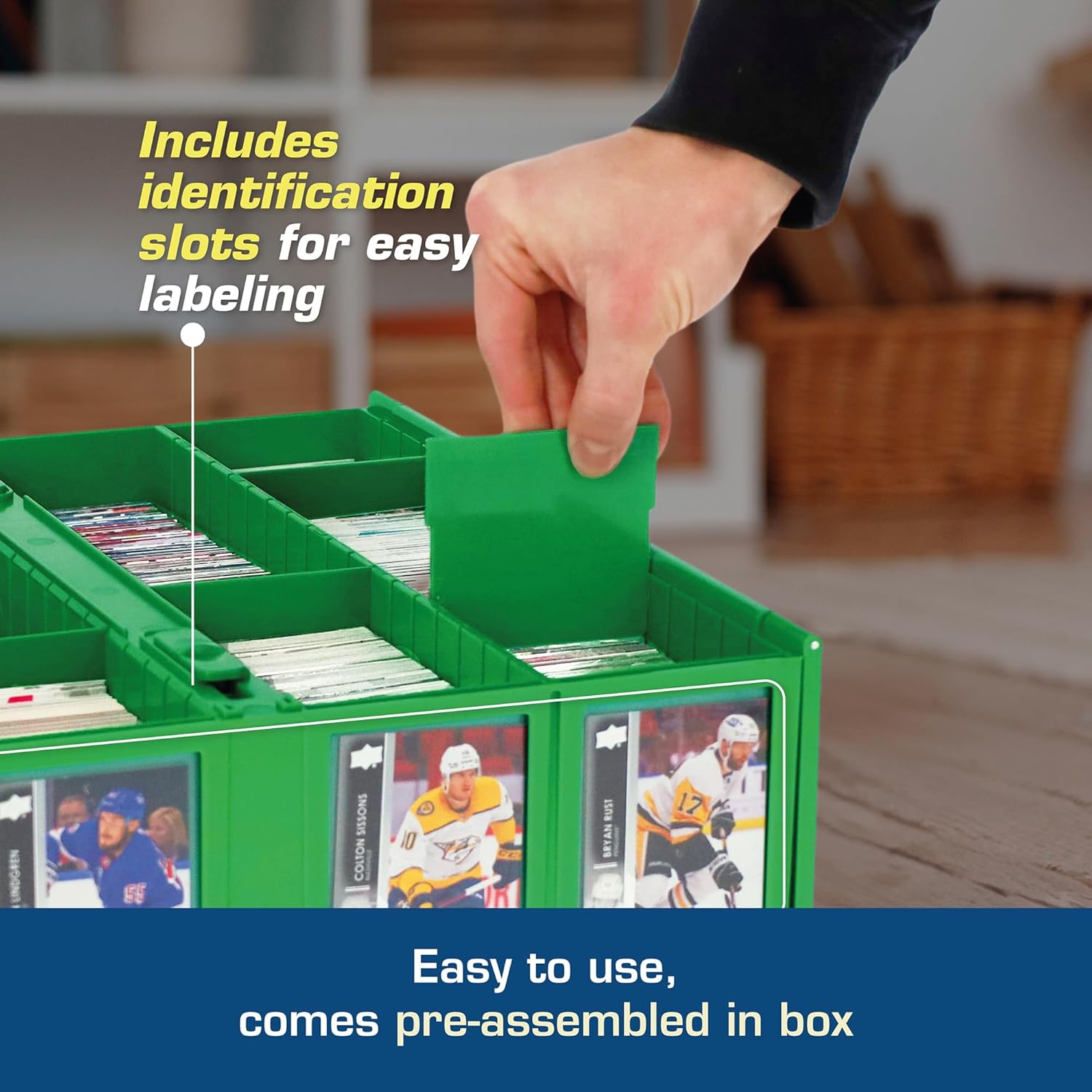 BCW Collectible Card Bin – Green | Holds 3200 Cards | Includes 4 Dividers | Storage for Pokémon, MTG & Sports Cards