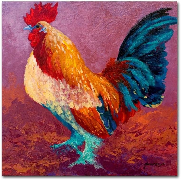 Wrapped Canvas Wall Art - Marion Rose 'Mr T Rooster' Wall Art for Living Room, Bedroom, or Office Décor - 18x18