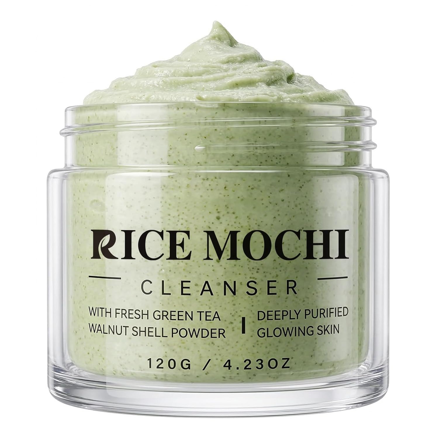 Rice Mochi Cleanser, 3 in 1 Hydrating Exfoliating Face Wash, Gentle Scrub & Mask for Deep Pore Cleansing, Blackhead Remover with Rice Water, Green Tea & Walnut Shell Powder for All Skin Types, 4.23 oz
