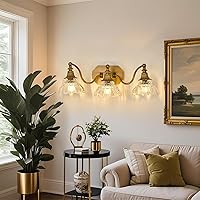 Vista 7 de Vintage Bathroom Light Fixture Brushed Gold Vanity Light with Crystal Glass Shade Antique Brass 3 Light Bathroom Light Over Mirror