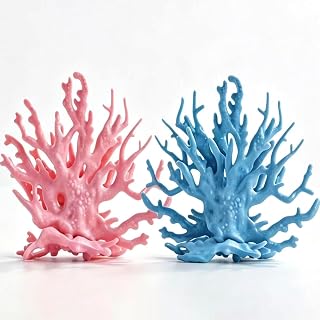 Artificial Coral Aquarium Decor, Resin, Blue, Safe Non-Toxic Fade-Proof Fish Tank Ornament (1, Blue+Pink, Small)