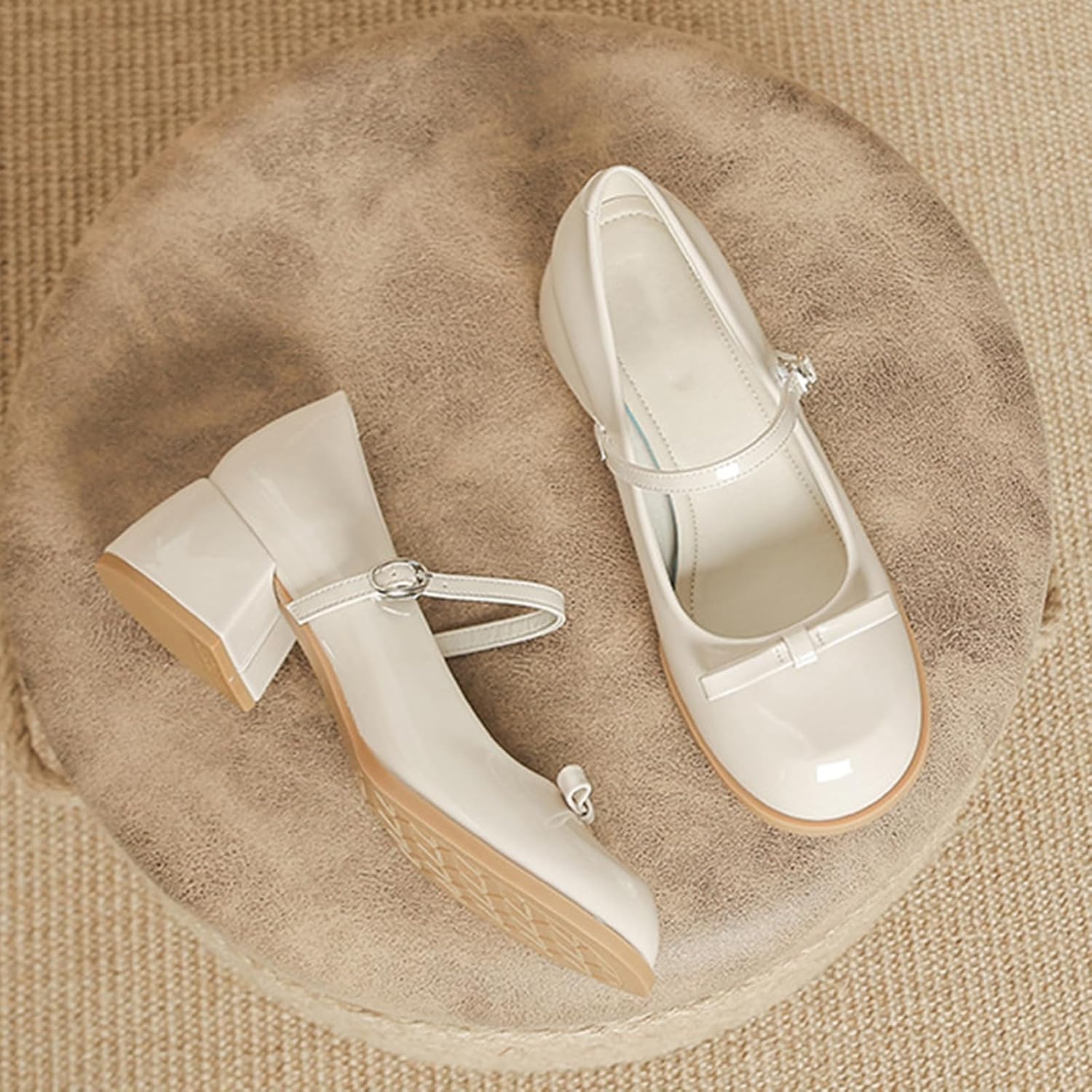 Women's Patent Leather Low Chunky Block Heel Mary Jane Pumps Fashion Classic Bowknots Round Toe Buckle Strap Work Pumps Casual Business Office Wedding Dress Shoes - Image 4