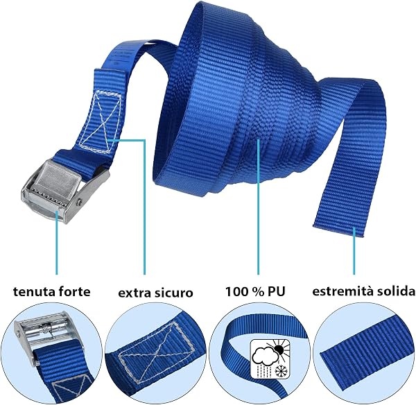 Cinghia di fissaggio Cinghie di tensione - blu - 1m 2,5m 4m 6m - diverse quantità, sicura del carico resistenza fino a 250 kg DIN EN 12195-2 ; 6 pezzi 2.5 cm x 2.5 m - 3