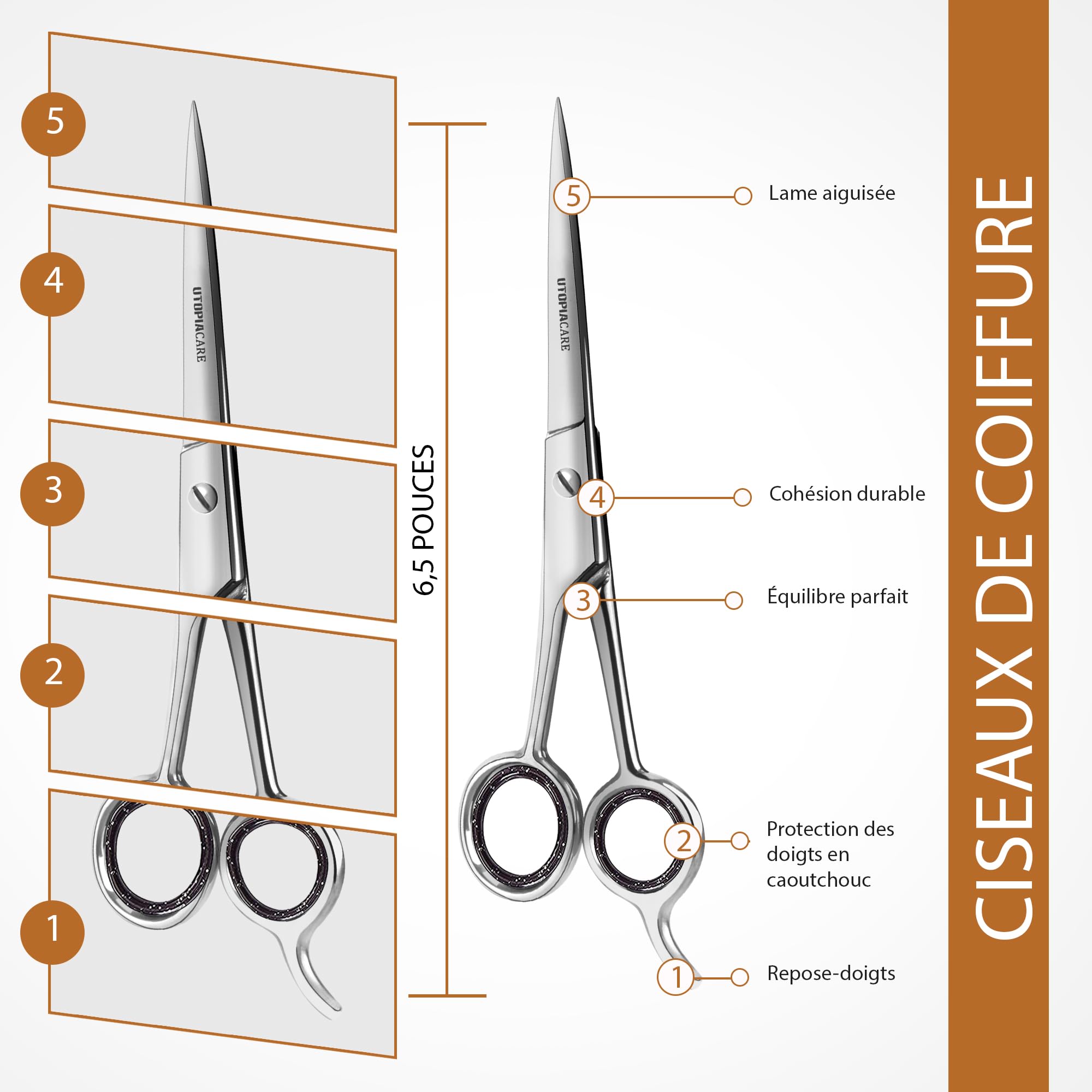 Utopia Care ciseaux coiffure professionnel, ciseaux desepaississant cheveux coiffure cheveux acier inoxydable pour hommes et femmes (6,5 pouces, argenté)