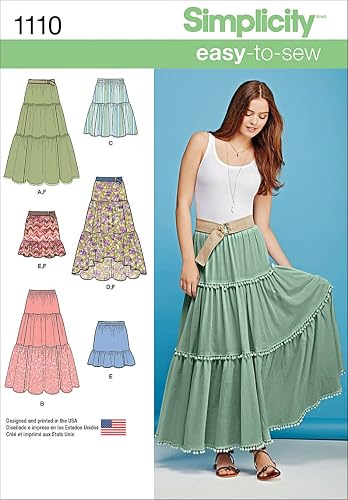 Simplicity 1110 Learn to Sew Tiered Skirt Sewing Pattern for Women, Sizes XXS-XXL