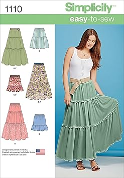 Simplicity 1110 Learn to Sew Tiered Skirt Sewing Pattern for Women, Sizes XXS-XXL