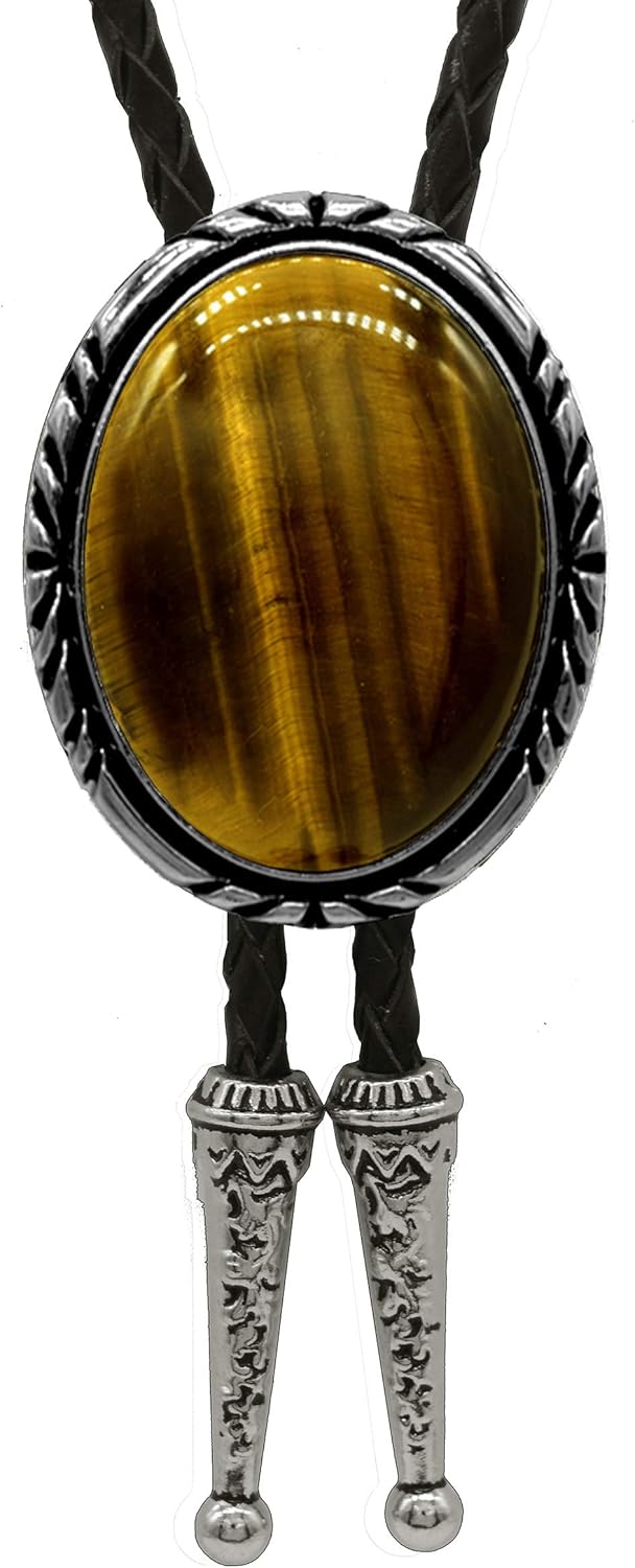 Moranse Bolo Tie with Natural Tiger Eye Stone Celtic Style Genuine and Cowhide Rope - Image 4