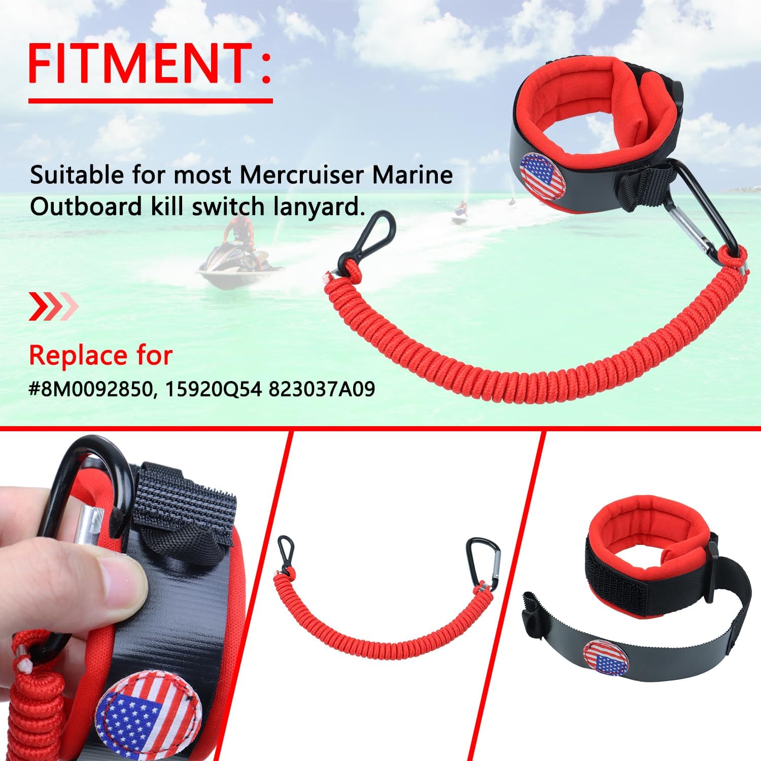 Boat Kill Switch Lanyards with Wrist Strap Fit for Mercruiser