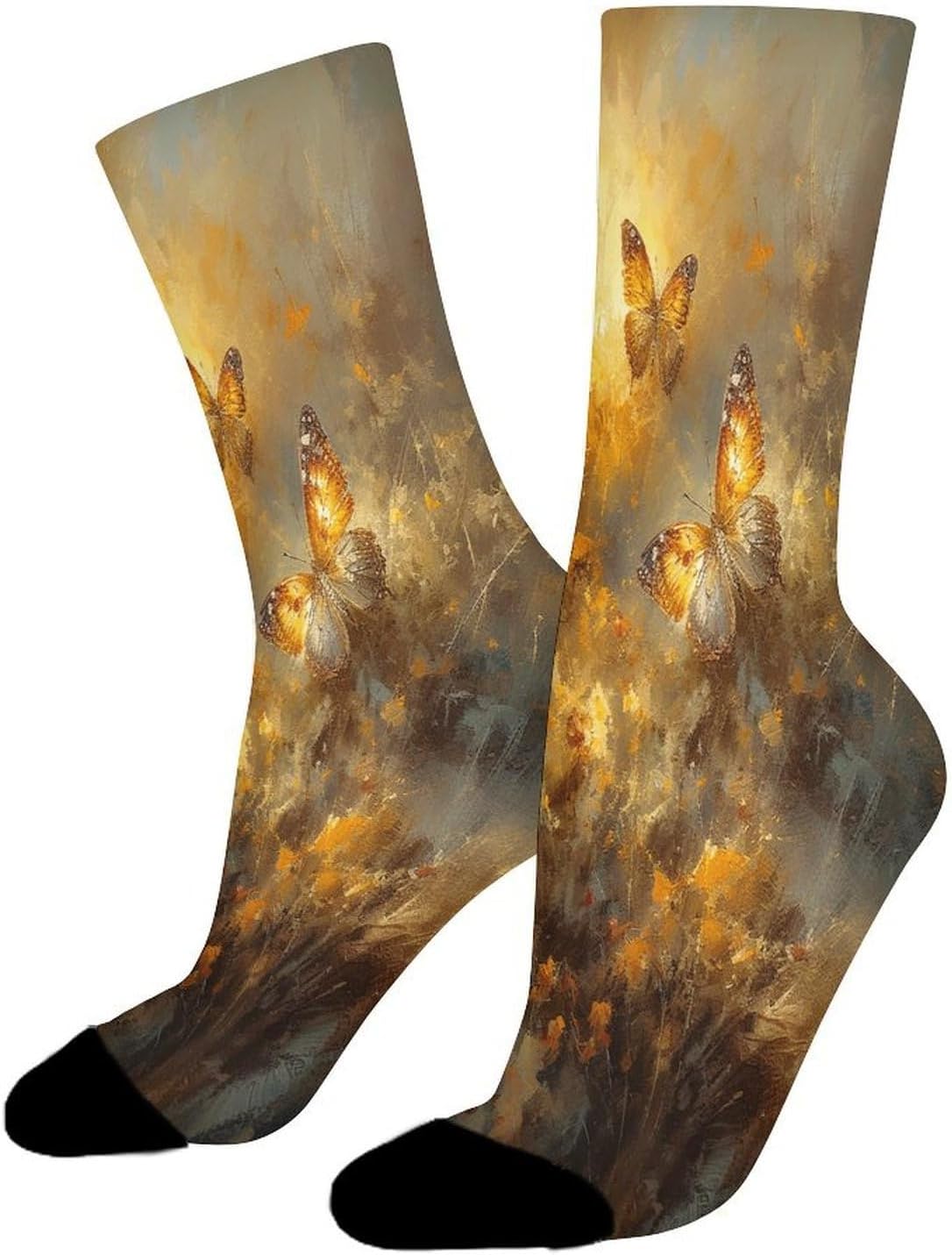 Golden Butterfly Painting Crew Sock High Stocking Grippy Socks | Socks for Men & Women,Stockings-Long Thin Tube Sports, Breathable Soft Athletic for Nurses,Travel