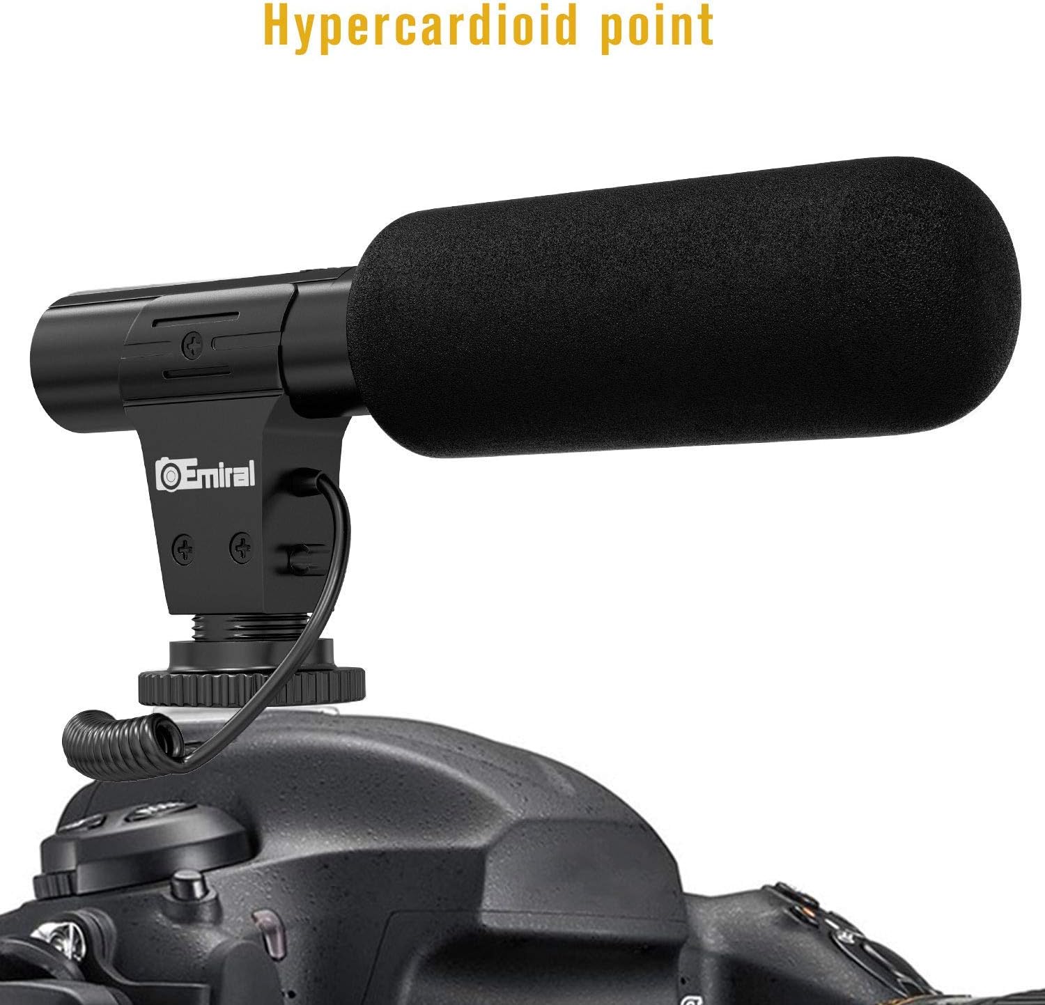 Camera Microphone, Emiral Video Microphone for DSLR Interview with +20db Enhancement, 3.5mm Jack, for Canon Nikon Sony Panasonic Fuji（Except for Canon T5i,T6 and T7）