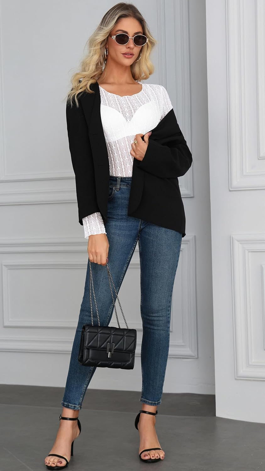 OMSJ Womens Lace Floral Mesh Tops Long Sleeve Sexy See Through Blouse Round Neck Layering Top Shirts - Image 6