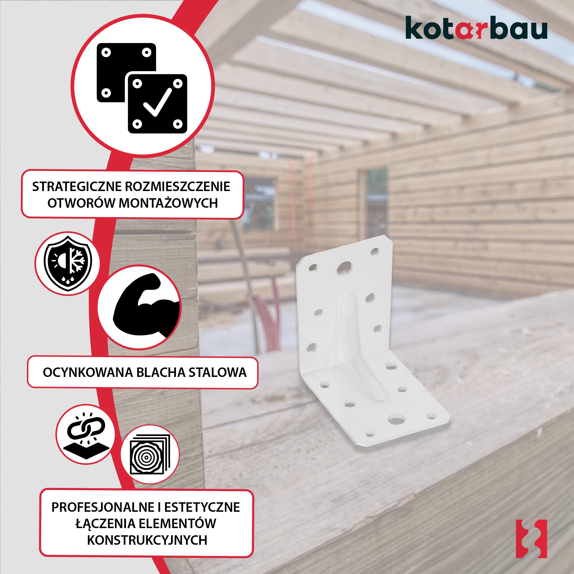 KOTARBAU® 25 szt. Kątownik Ciesielski - Łącznik Budowlany - 75 X 75 X 55 MM - Stal ocynkowana - Z Przetłoczeniem