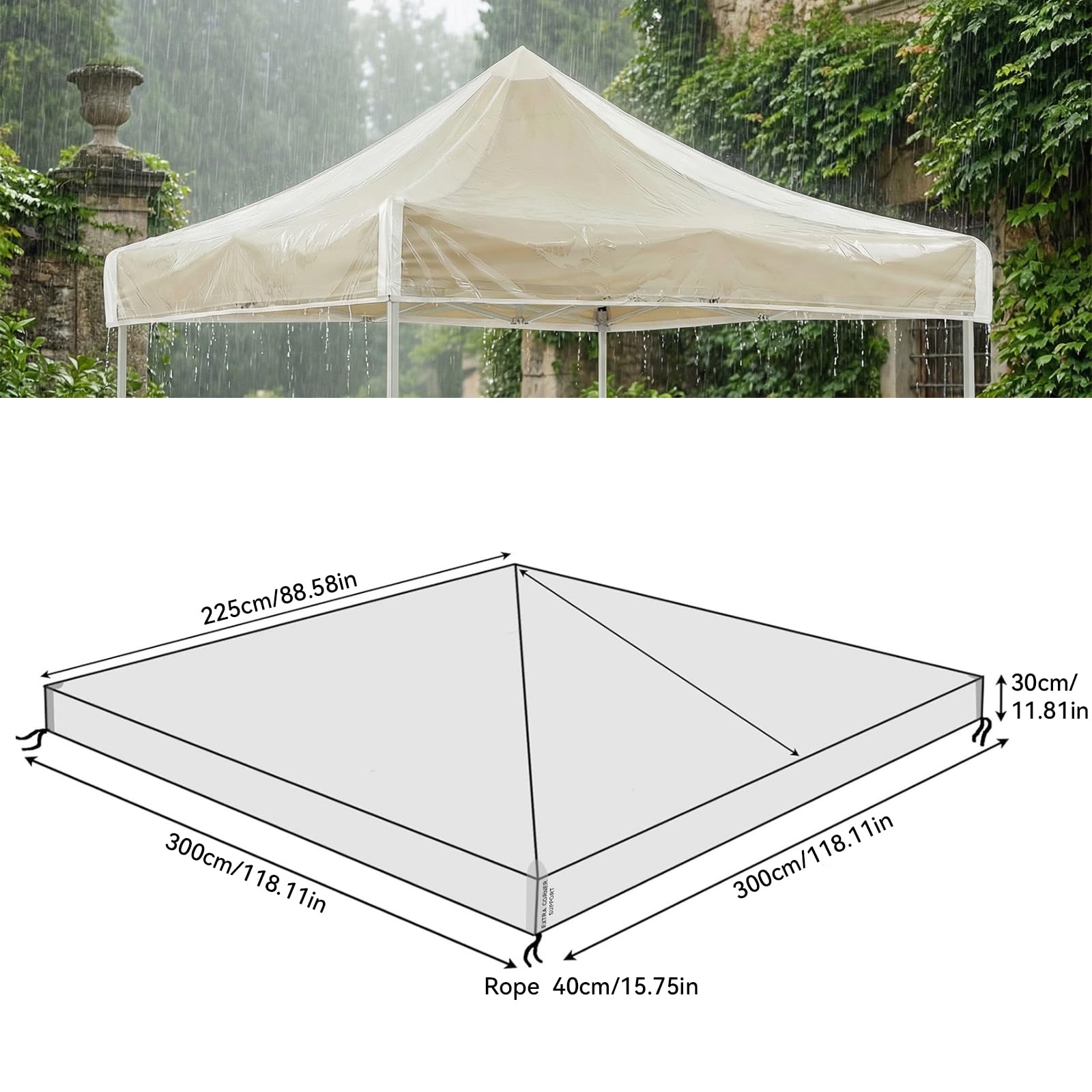 OKYUK Cubierta de repuesto transparente para cenador (PVC transparente, 3 x 3 m)