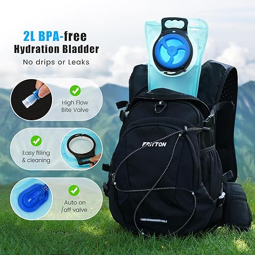 Miniatura 5 de FRITTON - Mochila de hidratación con bolsa de agua de 2 L, mochila de senderismo ligera aislada con vejiga de agua, válvula de mordida de alto flujo