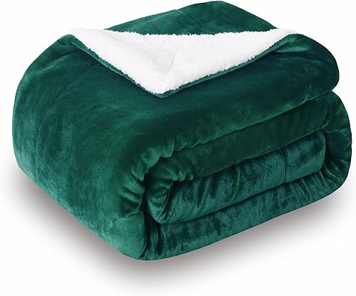 SOCHOW Manta de forro polar sherpa, manta de felpa de doble cara súper suave y lujosa, tamaño Queen de 90 x 90 pulgadas, color verde