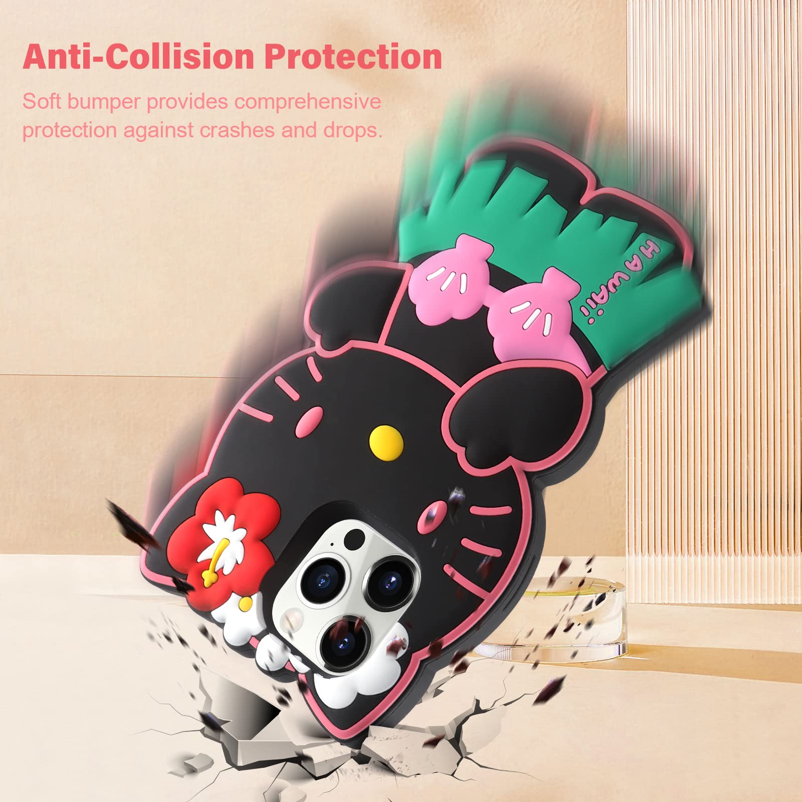 HYHMXB Phone Cover, 3D Cute Kawaii Tail Cat Design Soft Silicone Shockproof Bumper All-Round Strong Protective Phone Case Compatible With IPhone 16 For Girls Women Grey