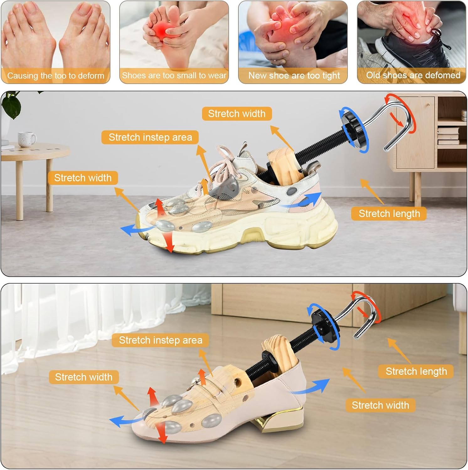 eachway Wooden Shoe Stretcher Men Women,Premium 4-Way Shoe Tree Stretch Length Width for Wide Feet - Image 5