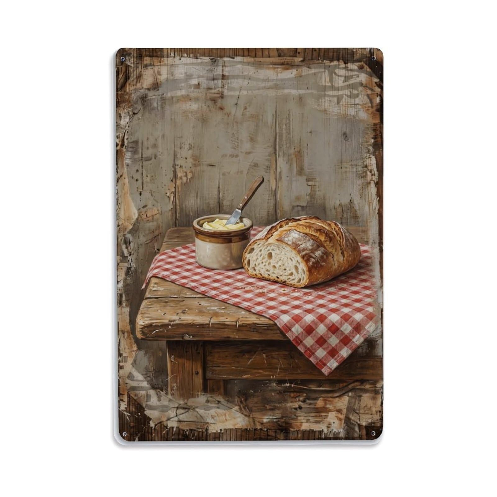 Country Dining Table Fresh Bread Meal Countryside Home Vintage Metal Tin Sign Plaque Wall Decor for Cafe, Club, Garden Metal Poster 8x12Inch