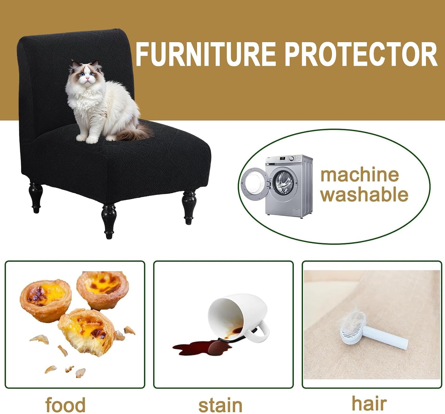 Armless Accent Chair Cover, Stretch Jacquard Chair Slipcover Soft Slipper Chair Covers Furniture Protector Covers for Living Dining Room Hotel Reception Chair