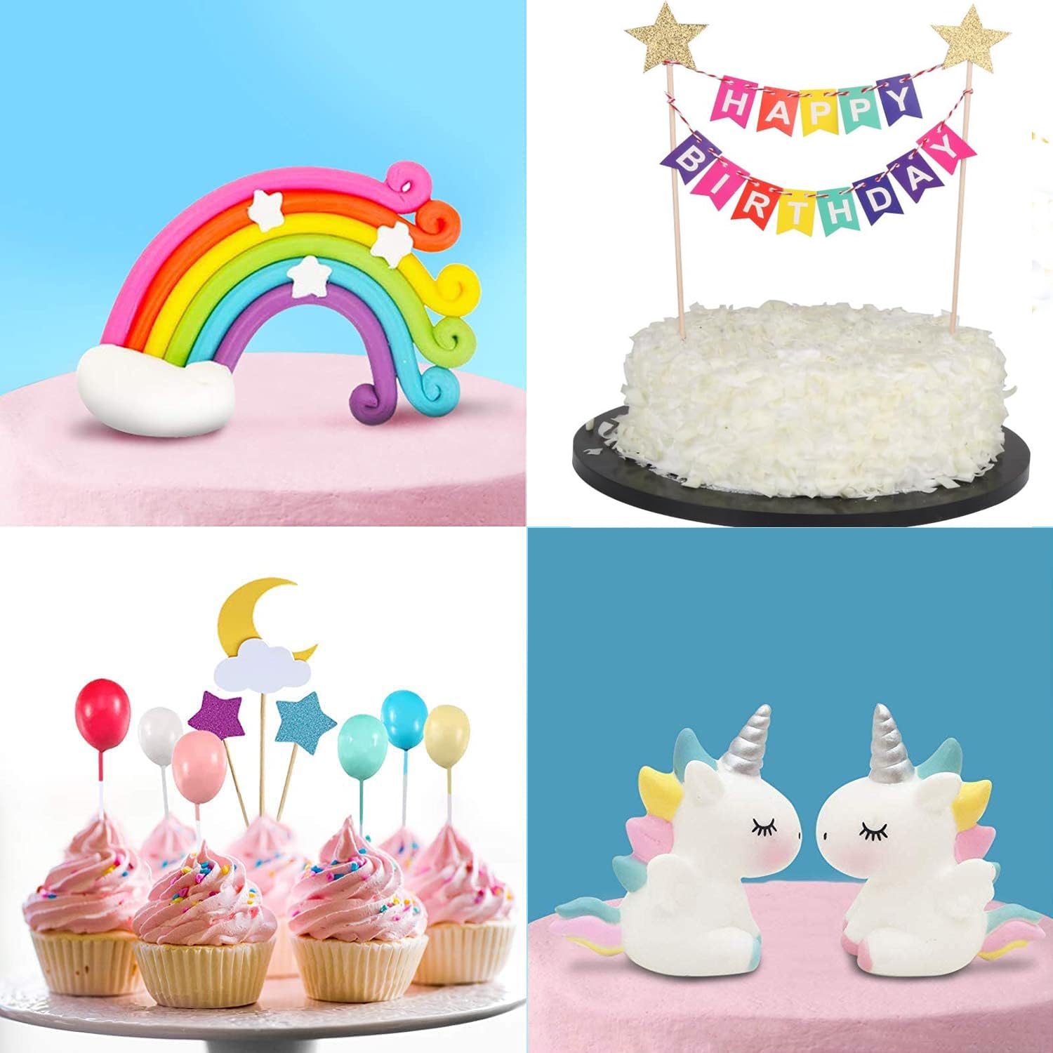 Geburtstagsdeko Für Mädchen EACHPT Einhorn Cake Topper Set - Regenbogen &  Wolken Deko Für Geburtstagstorten Einhorn Kuchen Deko Set