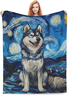 Husky Blanket for Husky Lovers, Puppy Gifts for Adults Kids Women Men, Flannel Husky Throw Blankets for Bed Living Room Couch Traveling Camping, Soft Warm Plush Dog Decor 50x60in