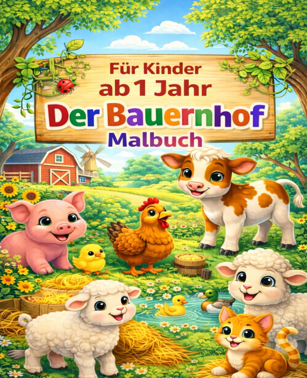 Der Bauernhof – Mein erstes Malbuch ab 1 Jahr: Große einfache Tiermotive für Kleinkinder | Süße Bauernhoftiere zum Ausmalen – Bauernhof Tiere für Babys und Kleinkinder