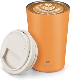 vacuum cup insulated double walled, Leak Proof Lid, 380ml, Coffee Mug to Go for Coffee and Tea (Orange)
