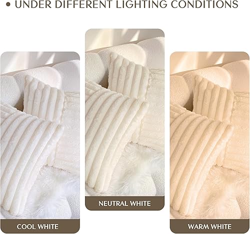 Miniatura 7 de AELS Juego de 2 fundas de almohada de piel sintética suave a rayas de 20 x 20 pulgadas, fundas de almohada cuadradas de felpa decorativa para sofá,