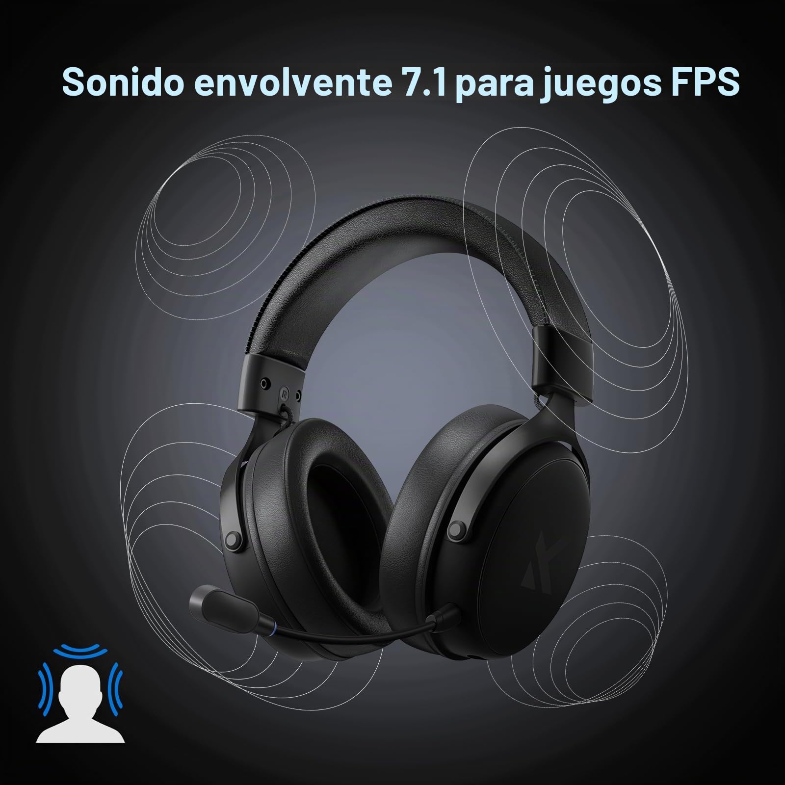 MCHOSE V9 Pro Auriculares Gaming, Son Surround 7.1, Controladores de Audio 53 mm, Micrófono Desmontable, Banda Ajustable, Ligero, USB-C con Cable, 2.4G / BT Inalámbrico, para PC, Mac, PS5, PS4, Switch