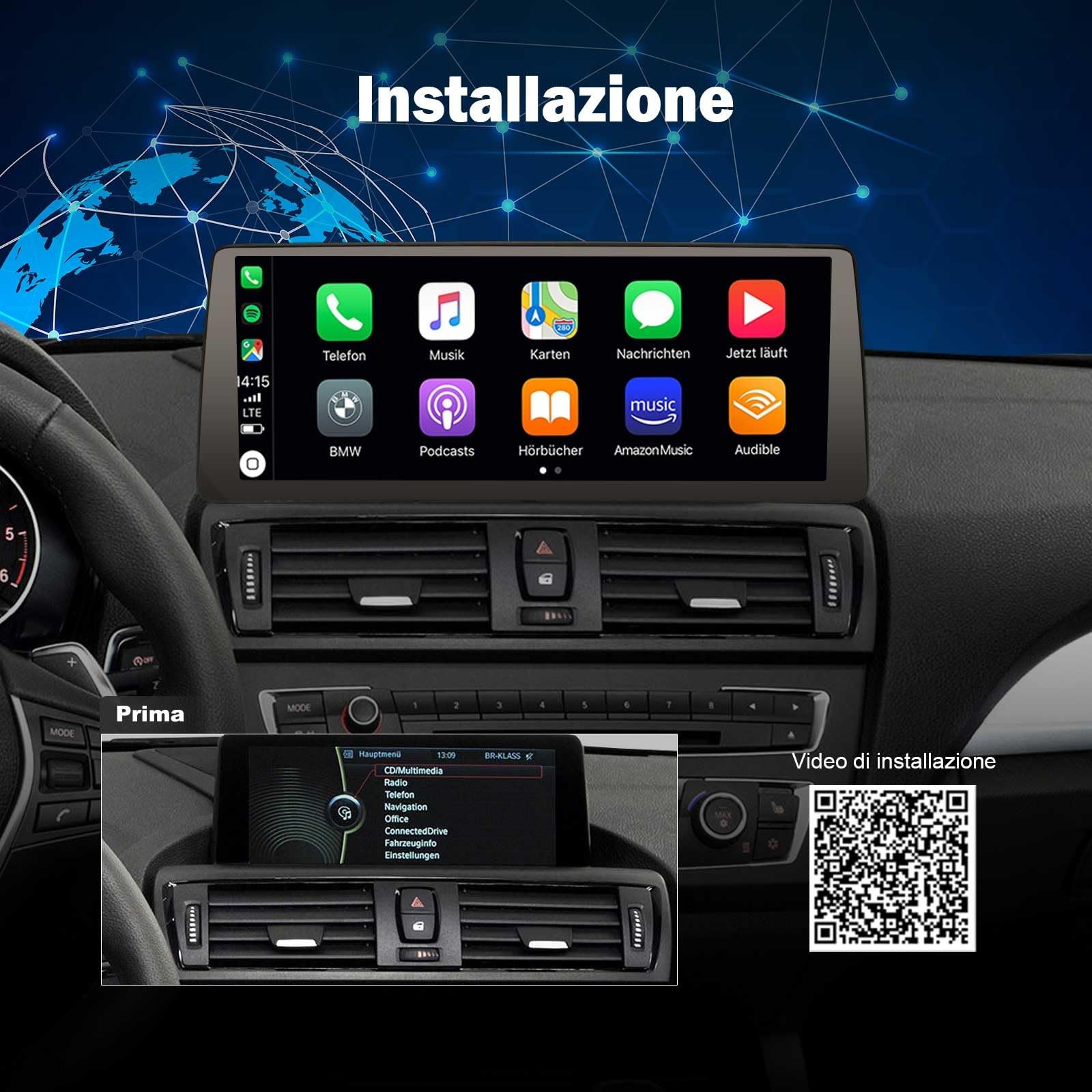 12,3" Qualcomm 8-Core 8GB+128GB Android 16 Autoradio Navigatore GPS per BMW Serie 1 F20 F21 Serie 2 F22 F23 NBT Schermo tattile iDrive Wireless CarPlay Android Auto Bluetooth 5.1 WiFi Canbus DSP USB