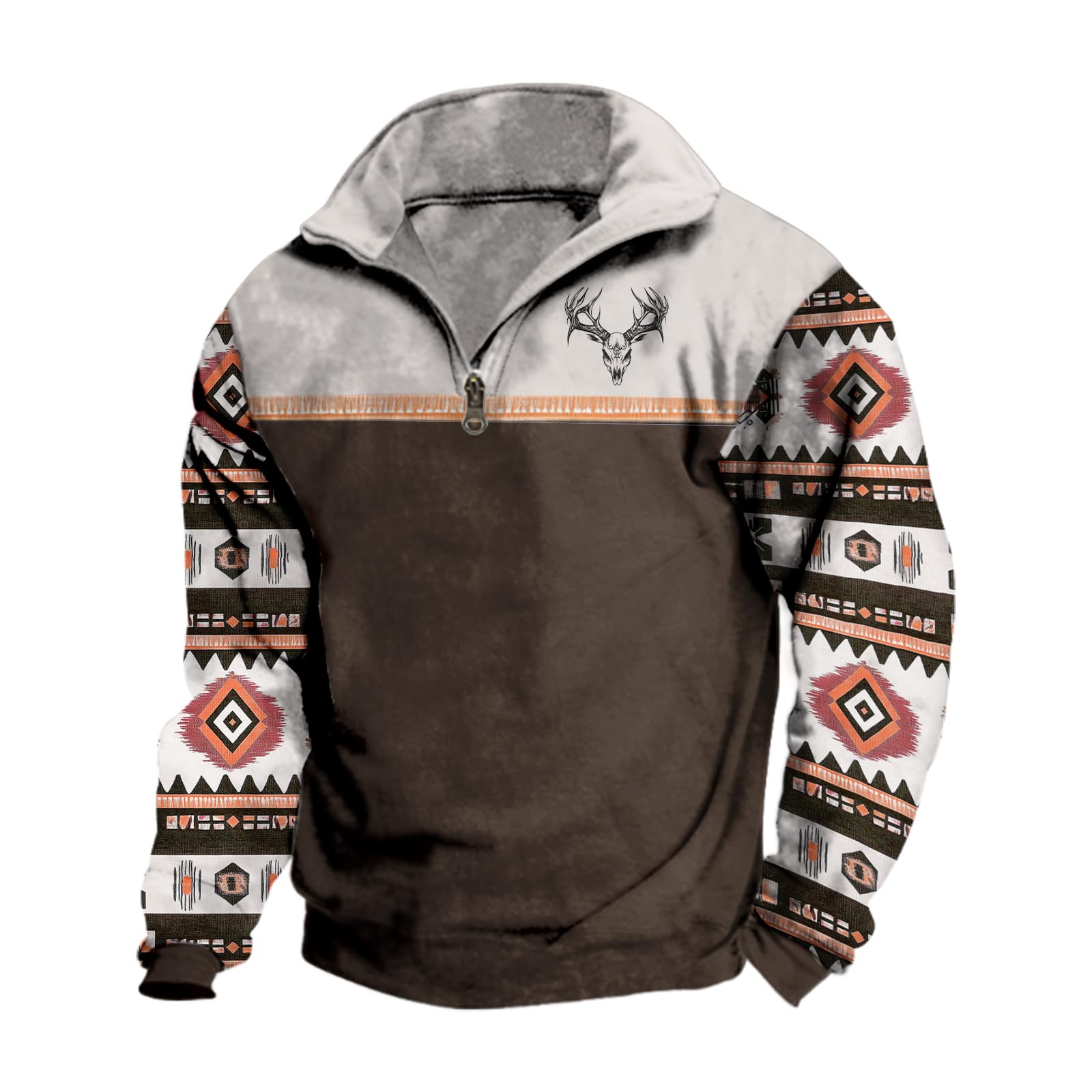 3XL Aztec Cowboy Vintage Men's Outdoor Classic Casual Brown L Zip Up Hoodie