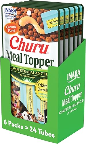 INABA Churu - Cubrecomida para perros, completa y equilibrada, cremosa, para lamer, puré para perros, tubo de 0.5 onzas, 24 tubos (4 por paquete),