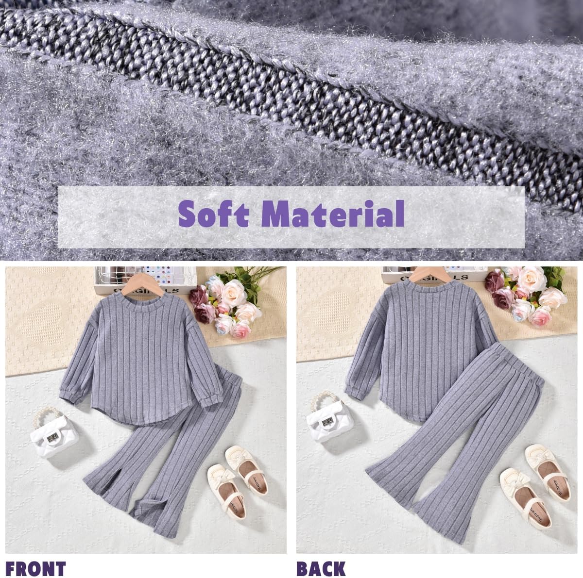 Aalizzwell Toddler Girl Flare Pants with Slit Outfit for 2T - 5T - Image 3