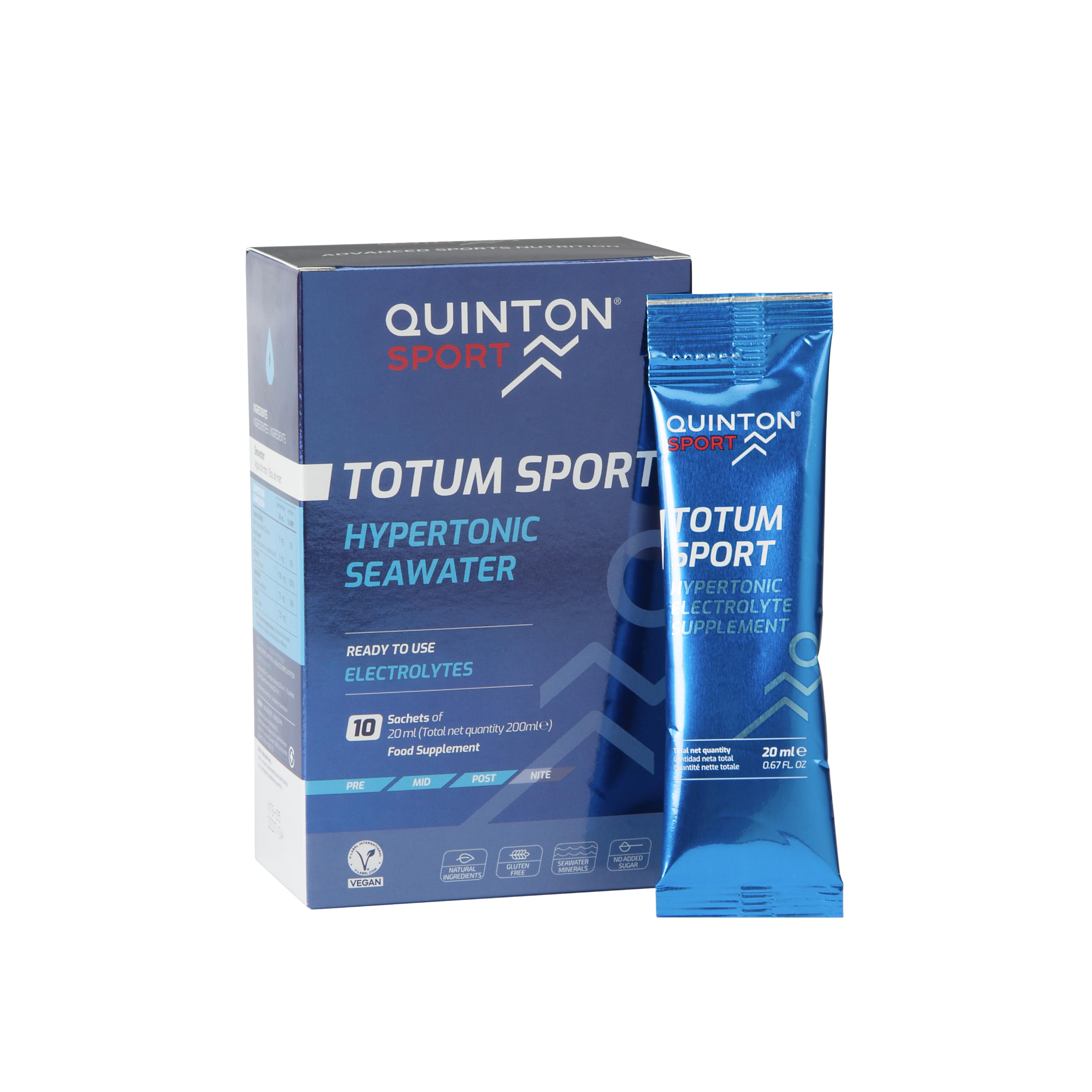Quinton Sport - Totum Sport, Bebida Hipertónica Natural con Electrolitos, 100% Agua de Mar, Hidratación y Recuperación Muscular, 10 Sticks Bebibles
