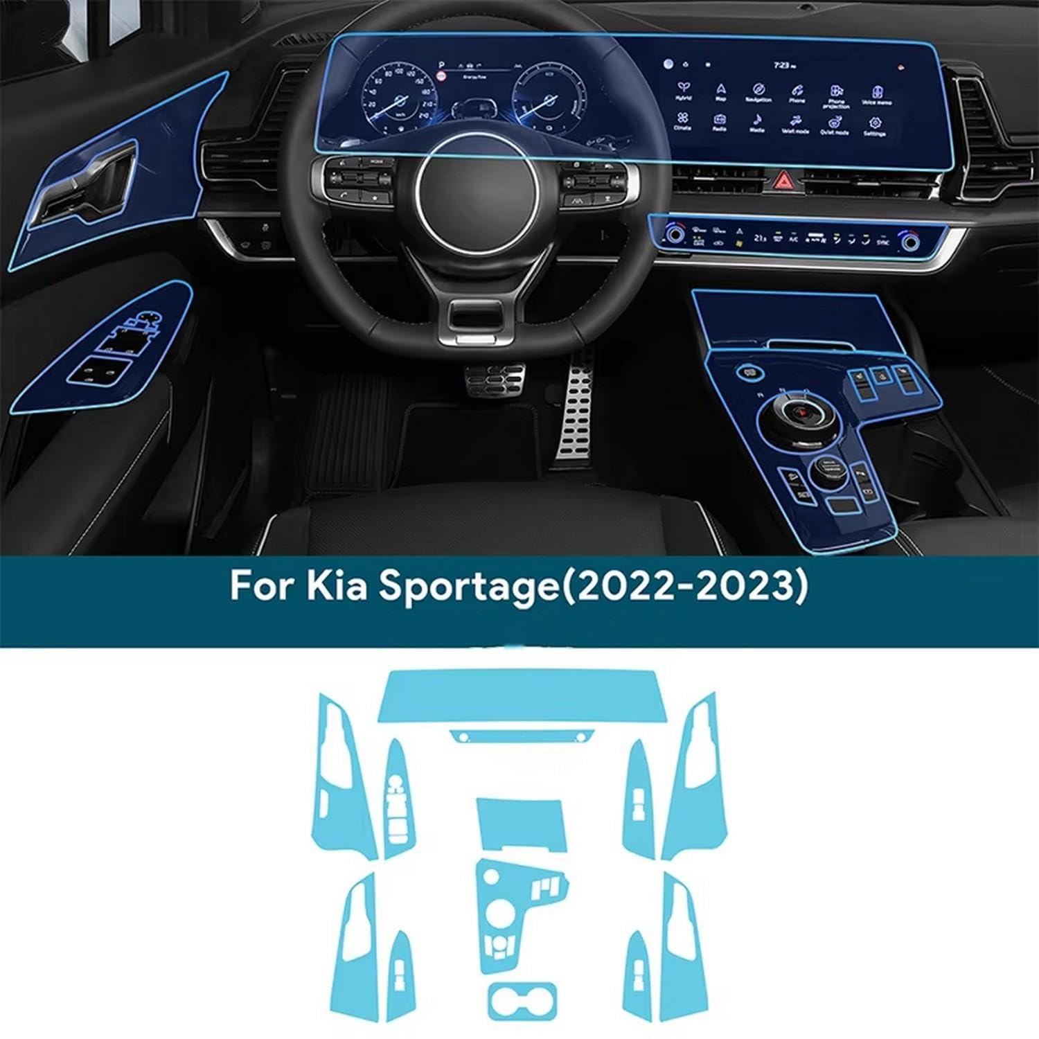 Pellicola adesiva per console centrale auto, per navigazione, in TPU, antigraffio, per Kia Sportage NQ5 2022 2023