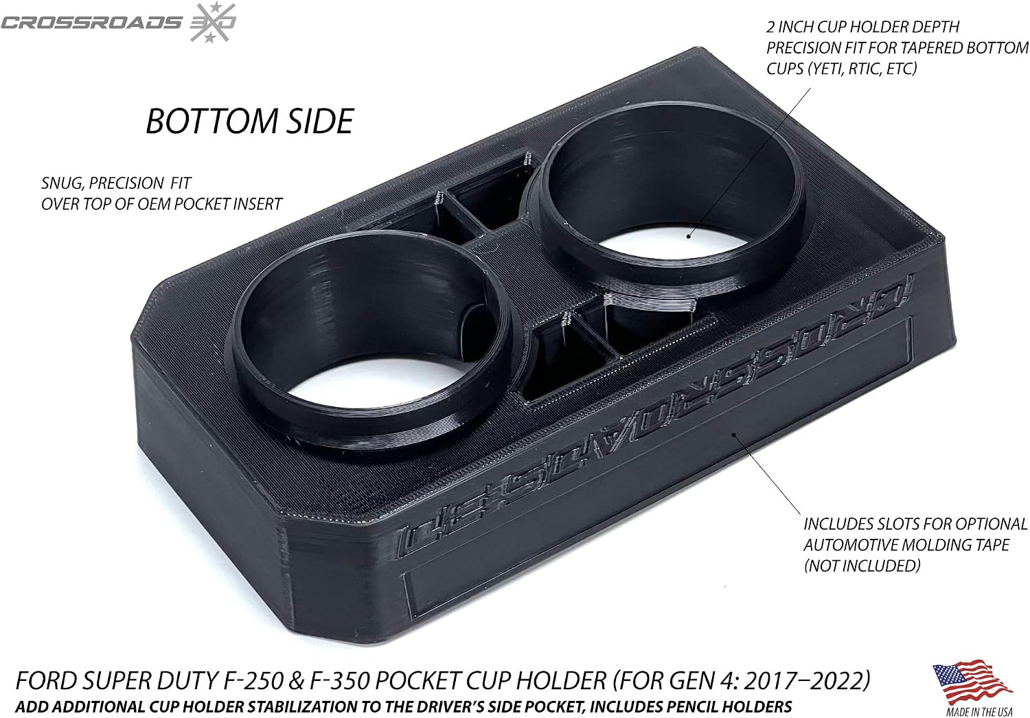 Cup Holder for Ford Super Duty Pickups (F250, F350, F450 2017-2022) for Center Console Pocket