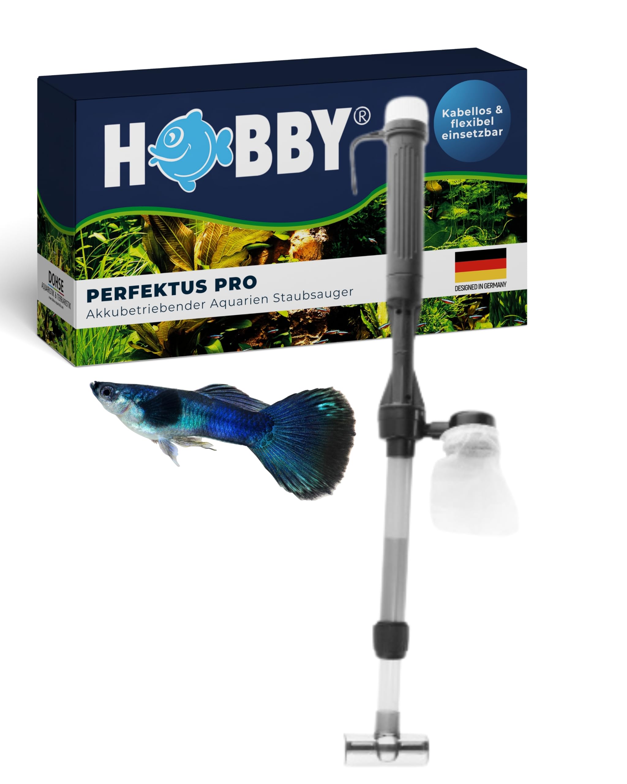 Hobby Aquaristik Perfektus Pro I Akkubetriebener Aquarien Staubsauger I Aquarium Sauger zur effizienten Entfernung von Mulm und Schmutz I elektrischer Mulmsauger mit 650 l/h Förderleistung