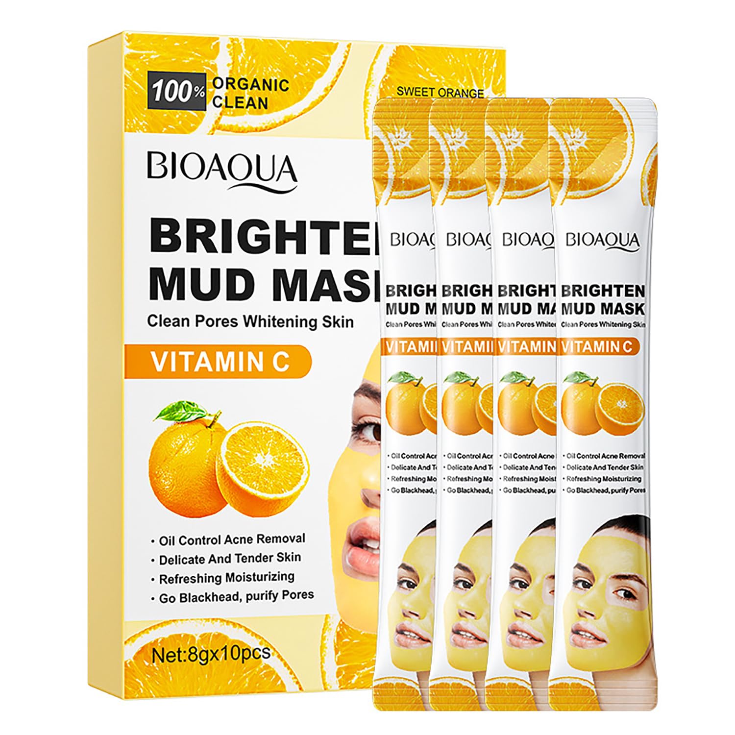 BIOAQUA Vitamin C Mud Face Mask Sweet Orange Clean Pores 8g x 10pcs