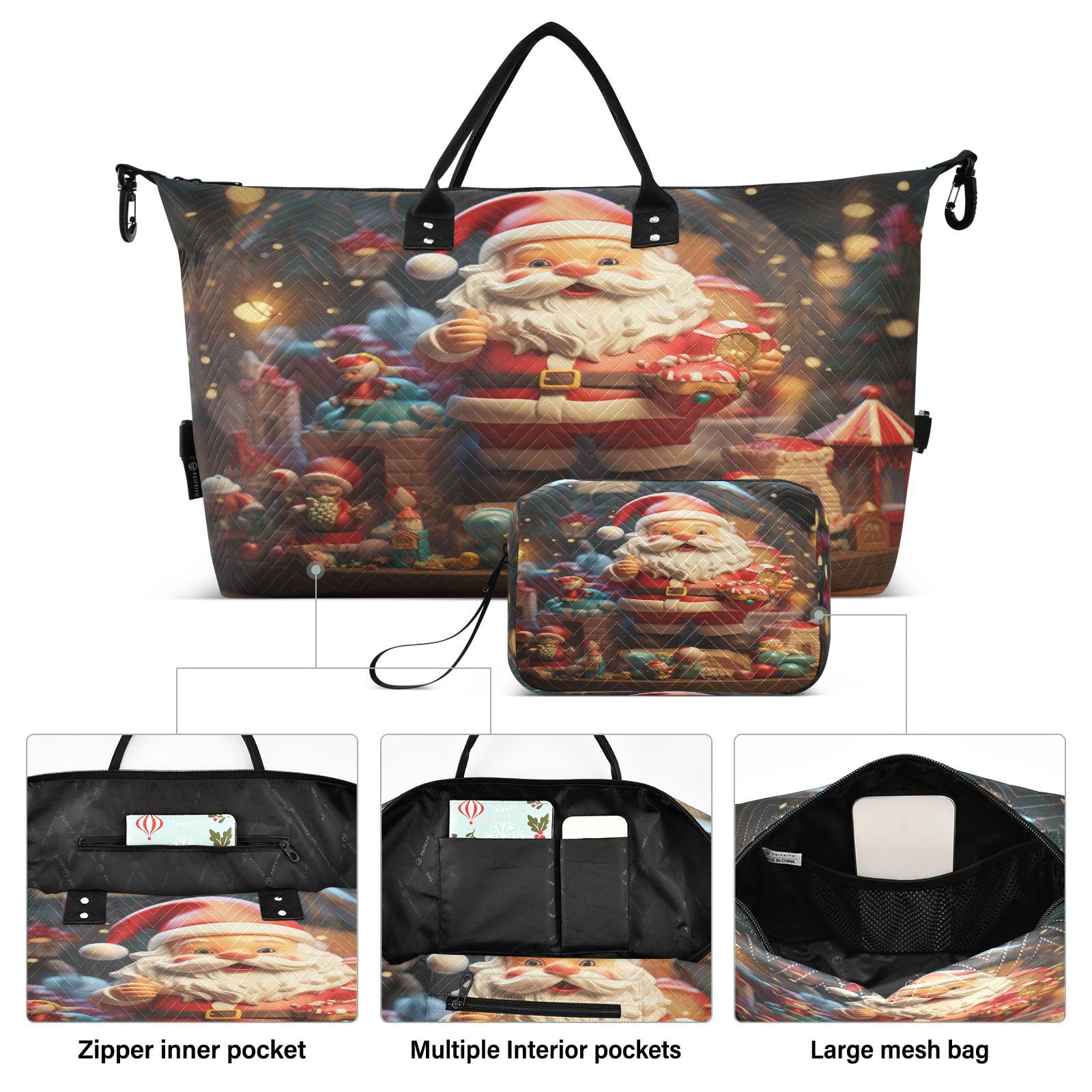 Bubble Santa Claus Sports Swim Gym Bag Weekender Duffel Travel Bags Handbag with Makeup Storage Bag for Girls Men