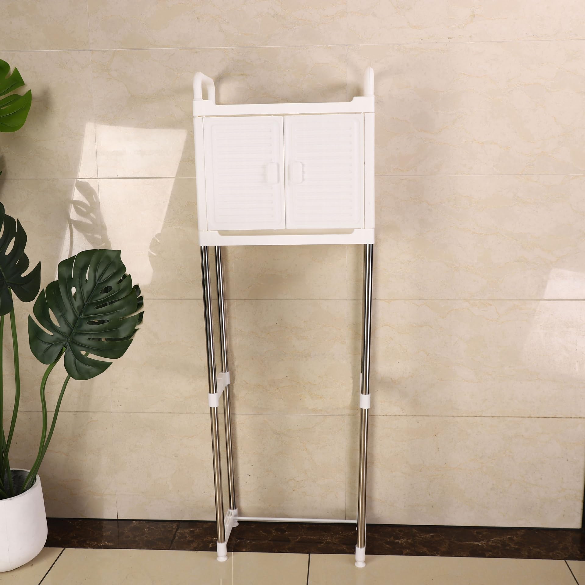 Ketumal 2 Tier Over The Toilet Storage Cabinet, Freestanding Bathroom Shelf, Space Saver, Corner Stand, White