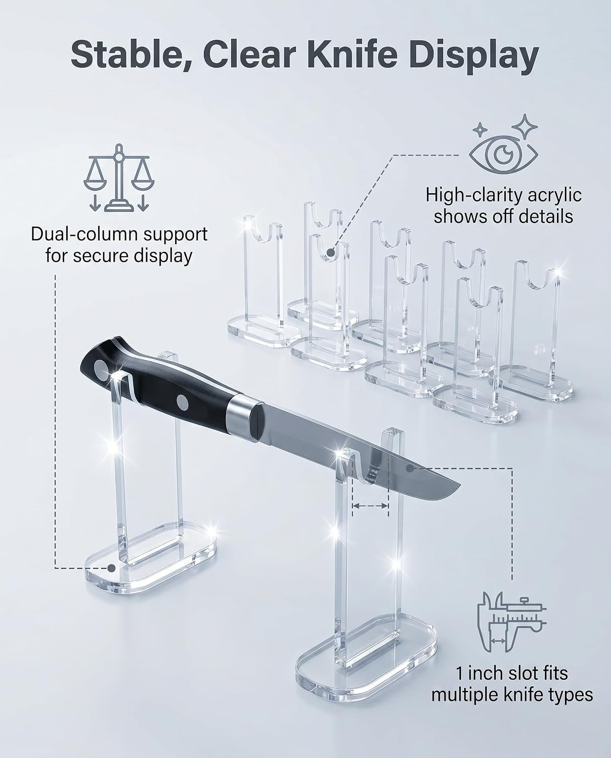 4Pcs Knife Display Stand ,Acrylic Knife Holder Collector ,Knives Extendable blade holder, Single Knife Holder for Home Decor (clear bottom)