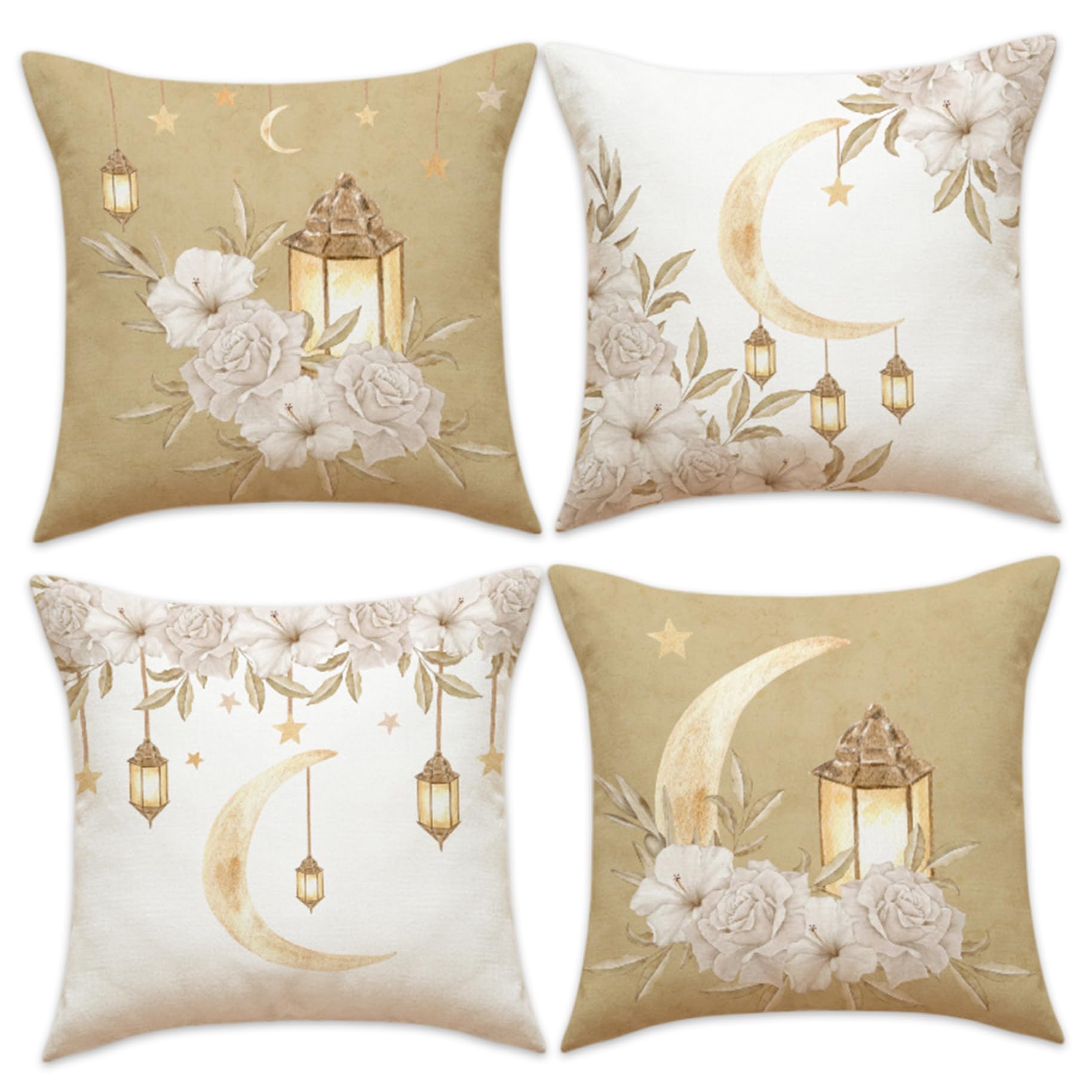 Housses de coussin d'extérieur pour le Ramadan : lot de 4 en lin de 45x45 cm